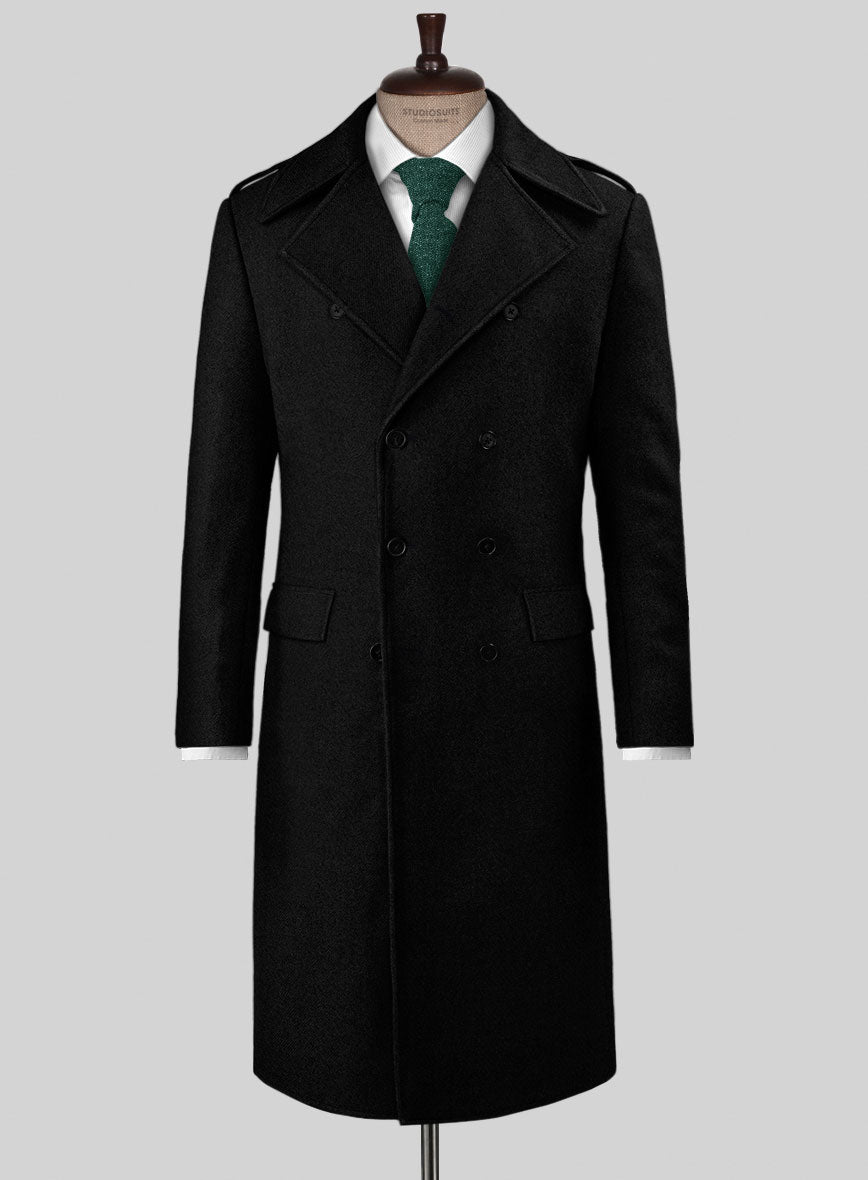 Highlander Heavy Black Herringbone Tweed GQ Overcoat – StudioSuits