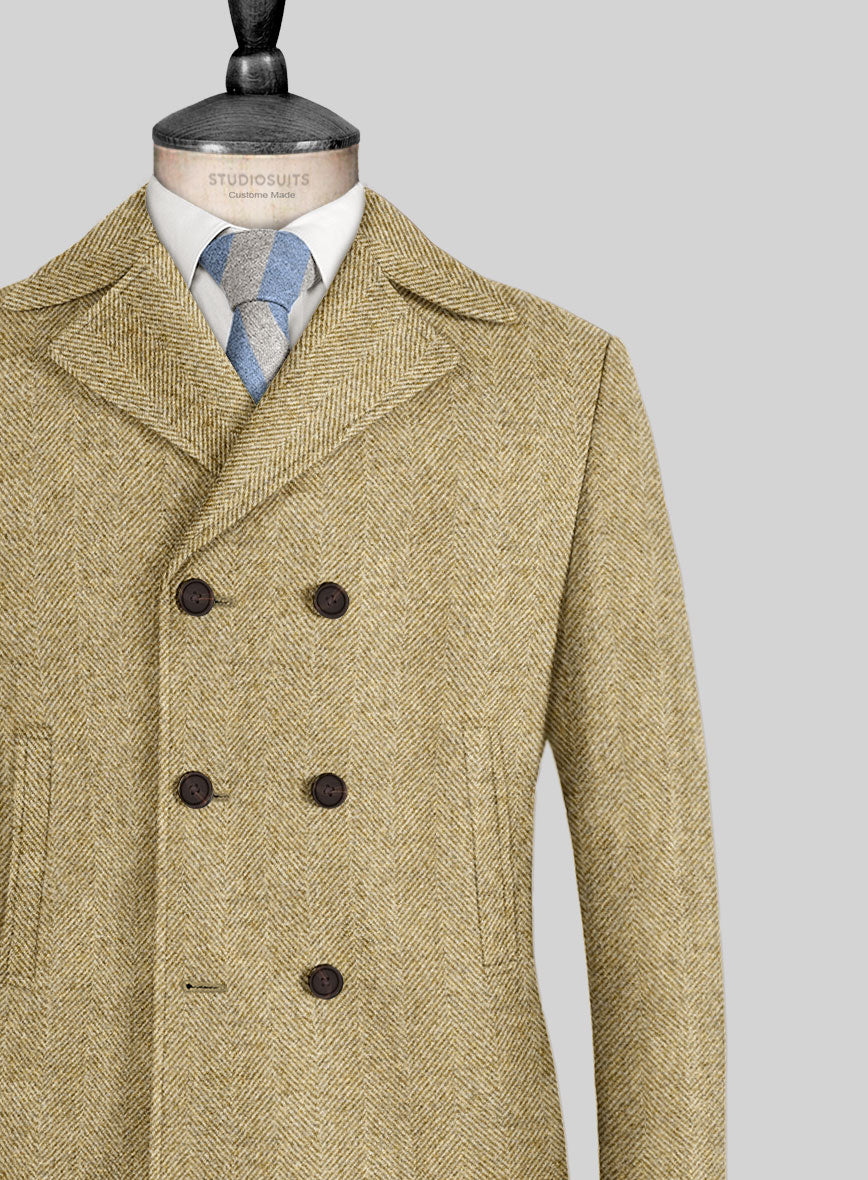 Highlander Heavy Beige Herringbone Tweed Pea Coat – StudioSuits