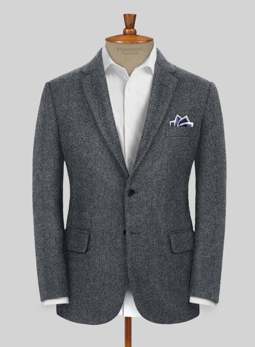 Highlander Heavy Charcoal Herringbone Tweed Jacket - StudioSuits