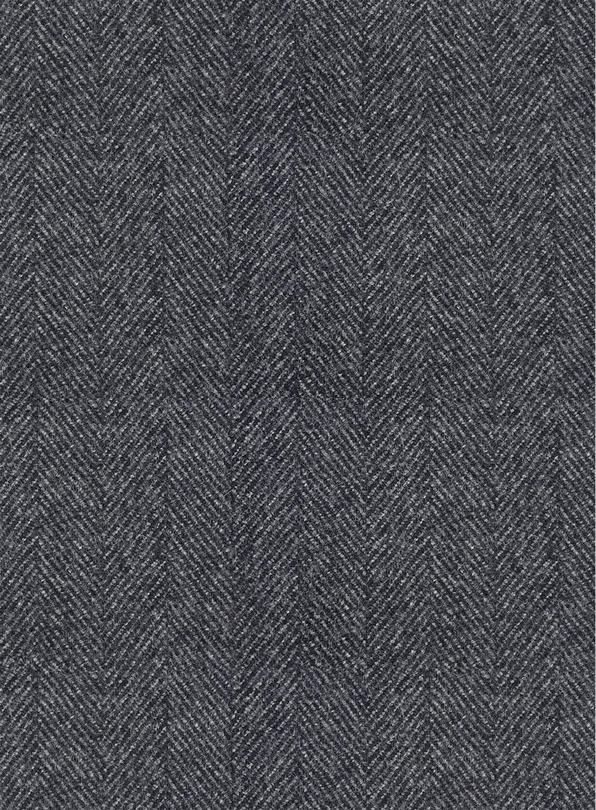 Highlander Heavy Charcoal Herringbone Tweed Pea Coat - StudioSuits