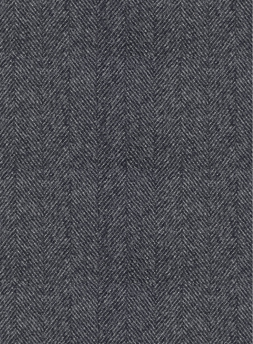 Highlander Heavy Charcoal Herringbone Tweed Pea Coat - StudioSuits