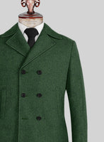 Highlander Heavy Green Herringbone Tweed Pea Coat - StudioSuits