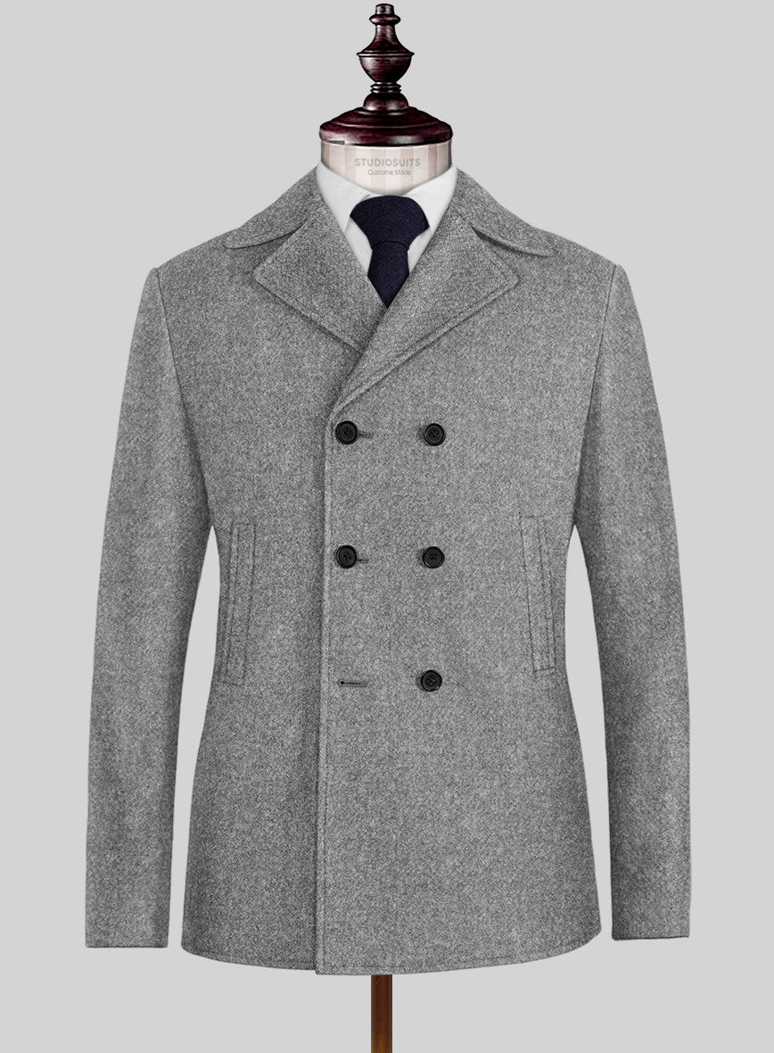 Highlander Light Gray Tweed Pea Coat - StudioSuits
