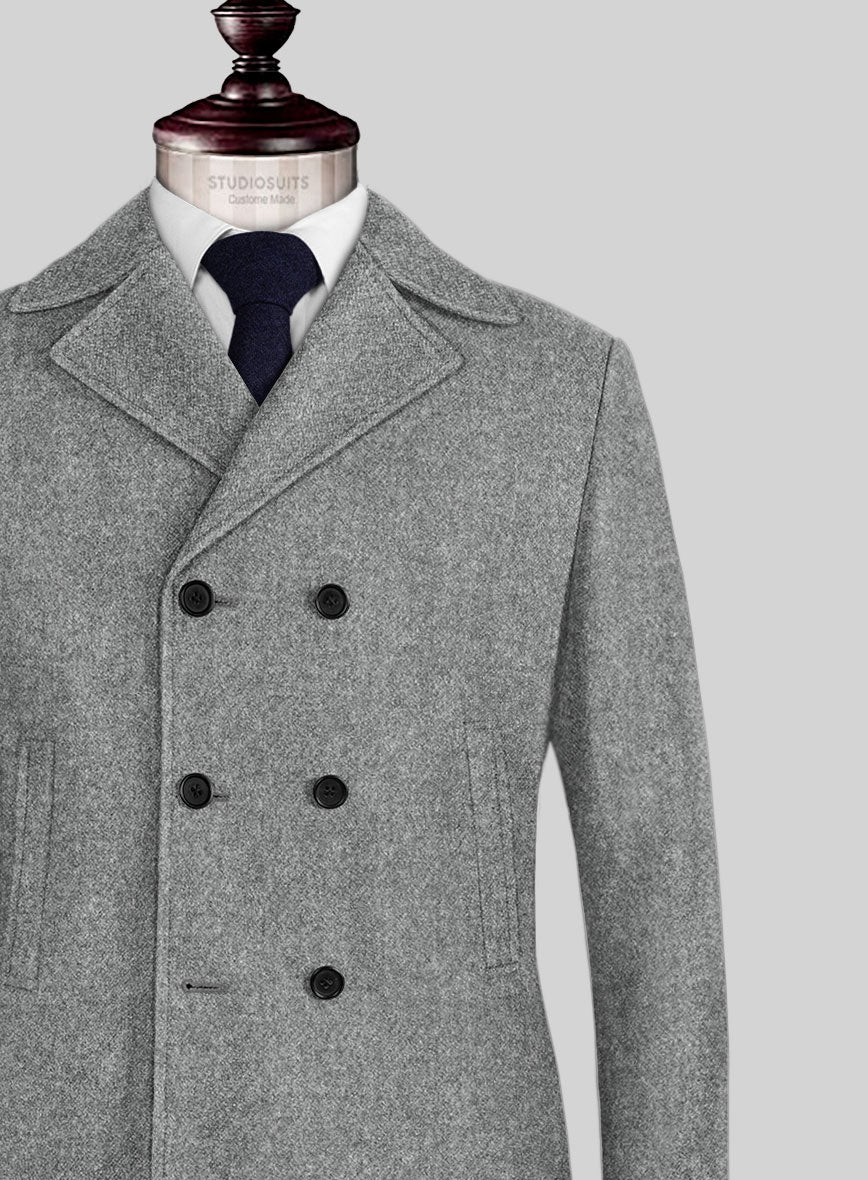 Highlander Light Gray Tweed Pea Coat - StudioSuits