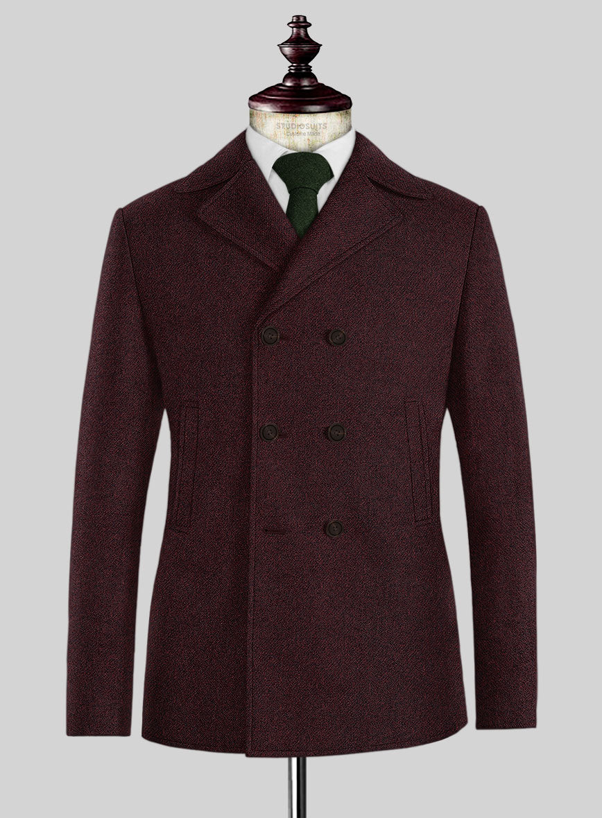 Highlander Sangria Tweed Pea Coat - StudioSuits