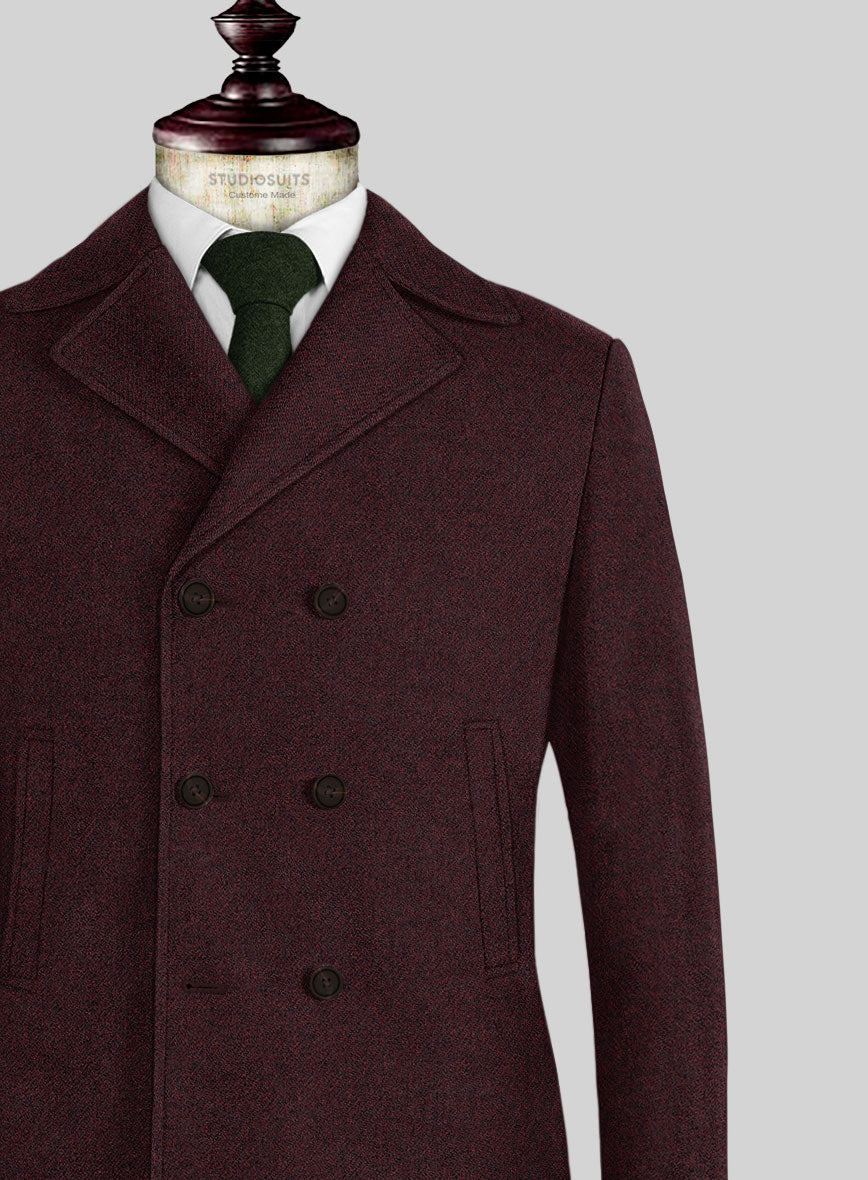Highlander Sangria Tweed Pea Coat - StudioSuits