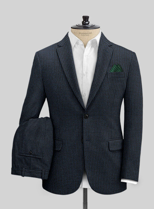 Houndstooth Dark Blue Tweed Suit - StudioSuits
