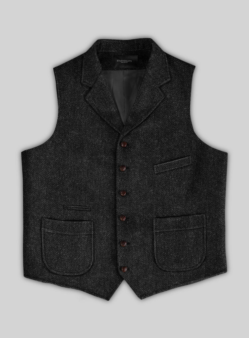Harris Tweed Royal Charcoal Hunting Vest - StudioSuits
