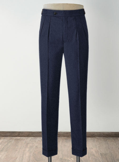 Indigo Blue Highland Flannel Wool Trousers - StudioSuits