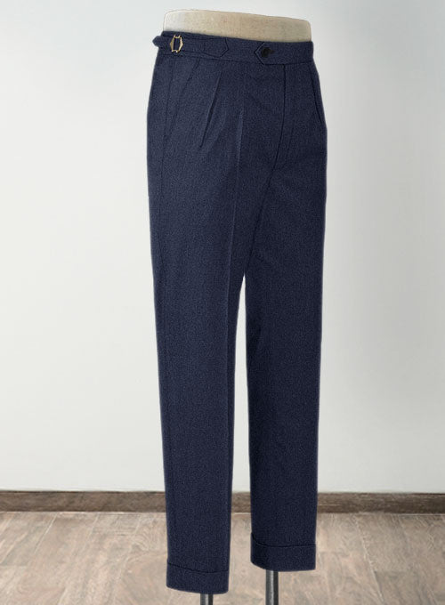 Indigo Blue Highland Flannel Wool Trousers - StudioSuits