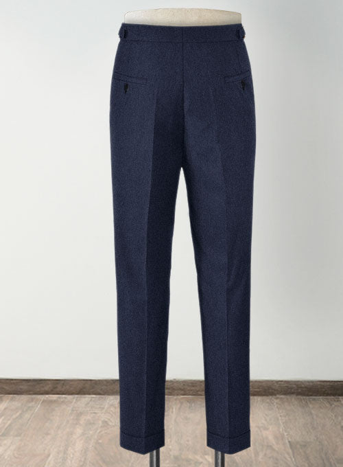 Indigo Blue Highland Flannel Wool Trousers - StudioSuits