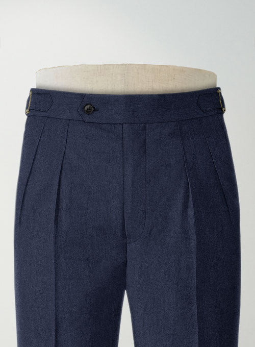 Indigo Blue Highland Flannel Wool Trousers - StudioSuits