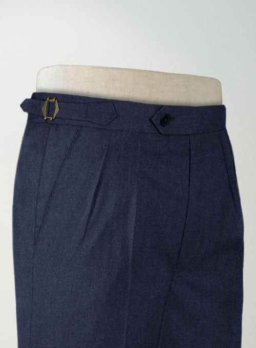 Indigo Blue Highland Flannel Wool Trousers - StudioSuits