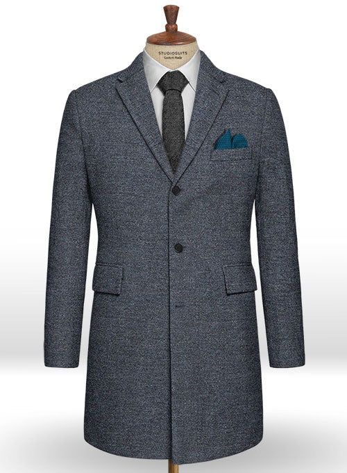 Indigo Blue Tweed Overcoat - StudioSuits