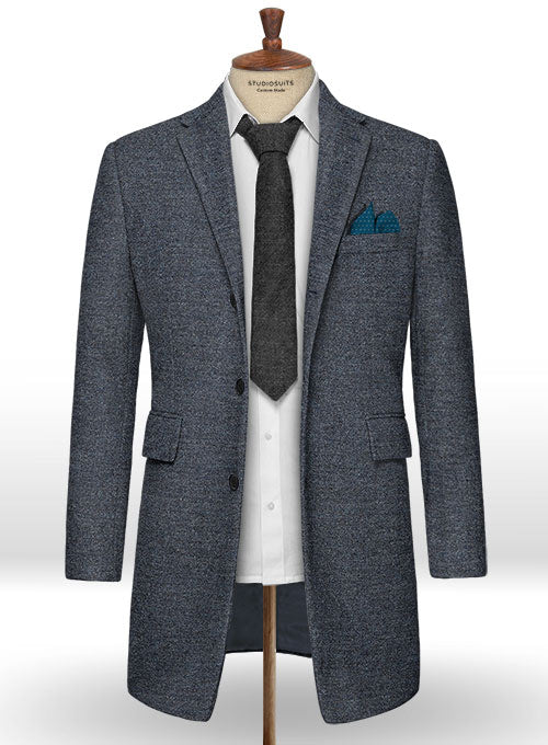 Indigo Blue Tweed Overcoat - StudioSuits