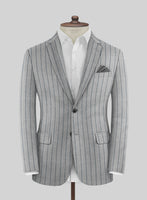 Italian Gray Stripe Cashmere Wool Jacket - StudioSuits