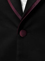 Italian Style Black Wool Tuxedo Suit - Wine Satin Trim II - StudioSuits