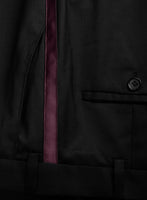 Italian Style Black Wool Tuxedo Suit - Wine Satin Trim II - StudioSuits