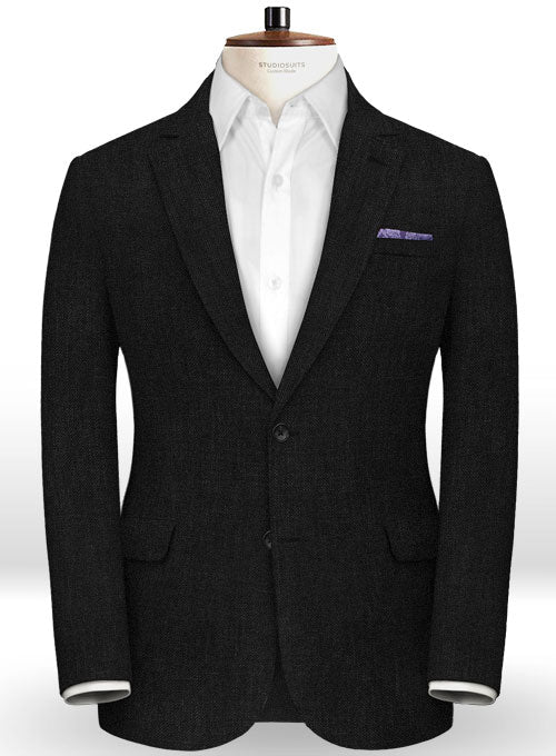 Italian Black Twill Linen Jacket - StudioSuits
