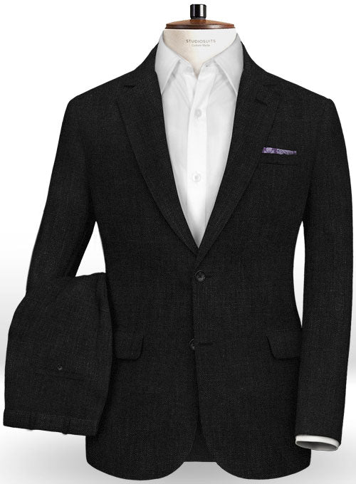 Italian Black Twill Linen Suit - StudioSuits