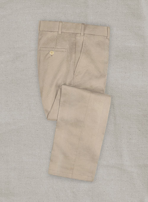 Italian Brushed Cotton Beige Pants - StudioSuits