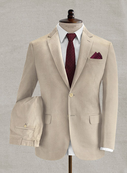 Italian Brushed Cotton Beige Suit - StudioSuits