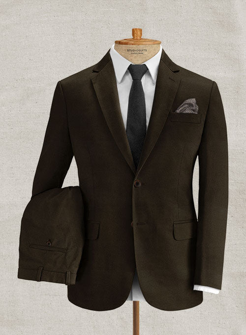 Italian Brushed Cotton Dark Brown Suit - StudioSuits