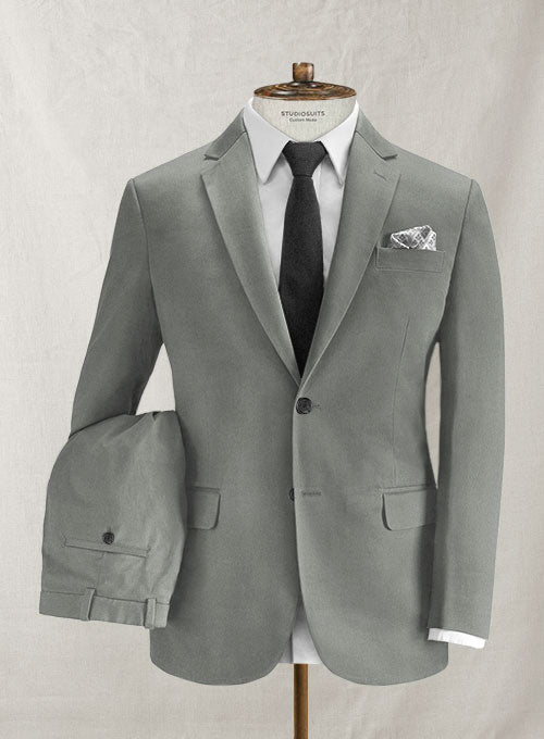 Italian Brushed Cotton Light Gray Suit - StudioSuits