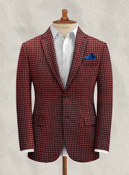 Italian Cerise Houndstooth Tweed Suit - StudioSuits