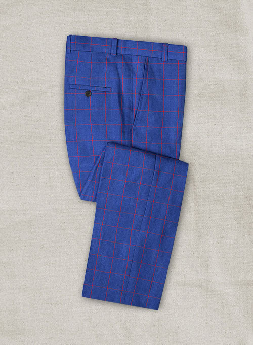Italian Cobalt Checks Linen Pants - StudioSuits