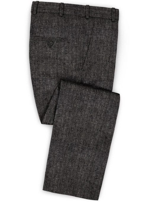Italian Dark Gray Herringbone Linen Pants - StudioSuits