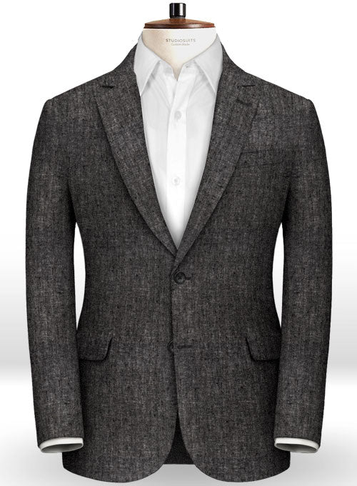 Italian Dark Gray Herringbone Linen Suit - StudioSuits