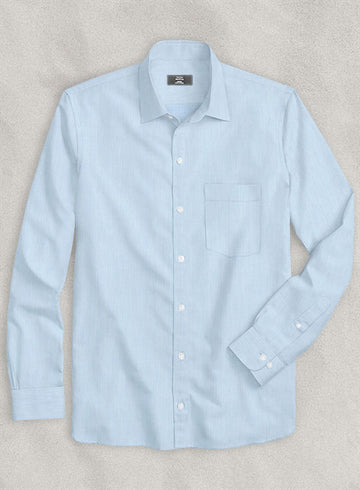 Italian Fine Herringbone Blue Shirt - StudioSuits