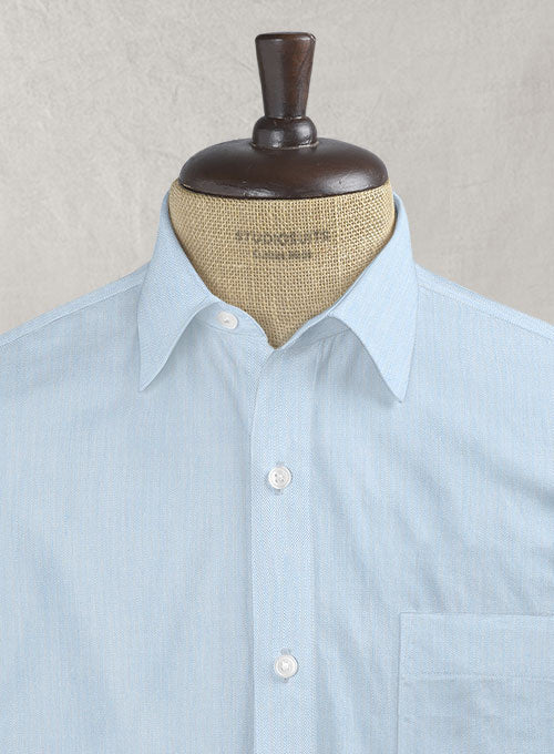 Italian Fine Herringbone Blue Shirt - StudioSuits