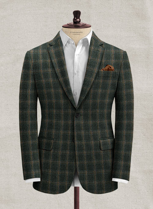 Italian Acallo Dark Green Tweed Jacket - StudioSuits