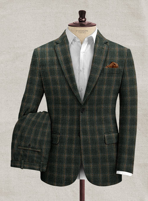 Italian Acallo Dark Green Tweed Suit - StudioSuits