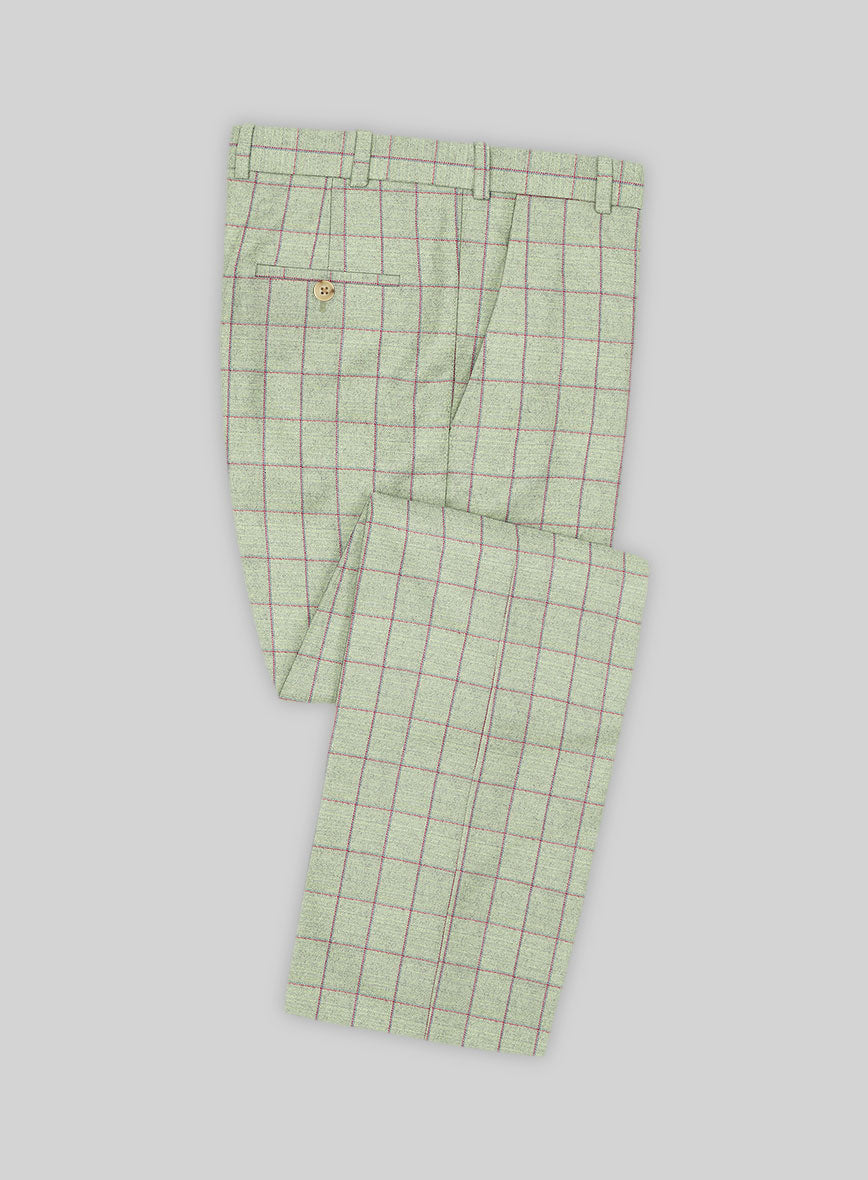 Italian Adiano Green Checks Tweed Pants - StudioSuits