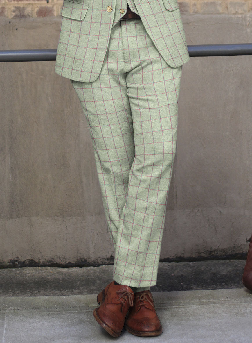 Italian Adiano Green Checks Tweed Pants - StudioSuits