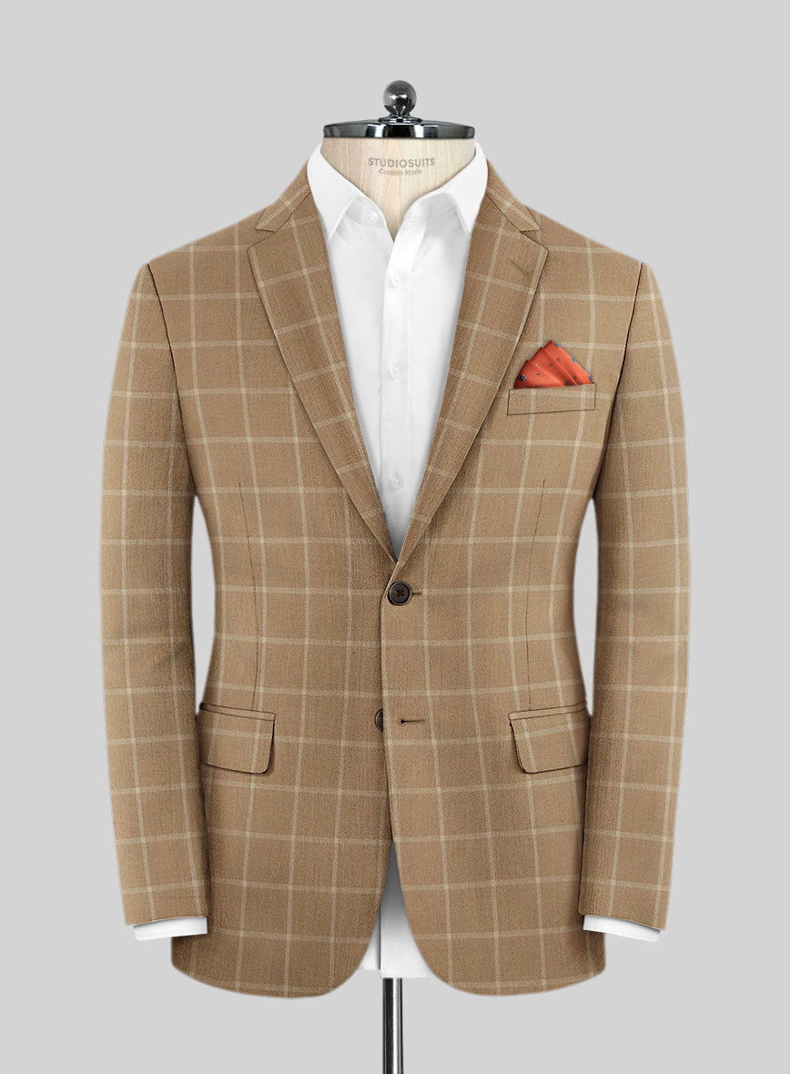 Italian Anbino Camel Brown Wool Jacket - StudioSuits