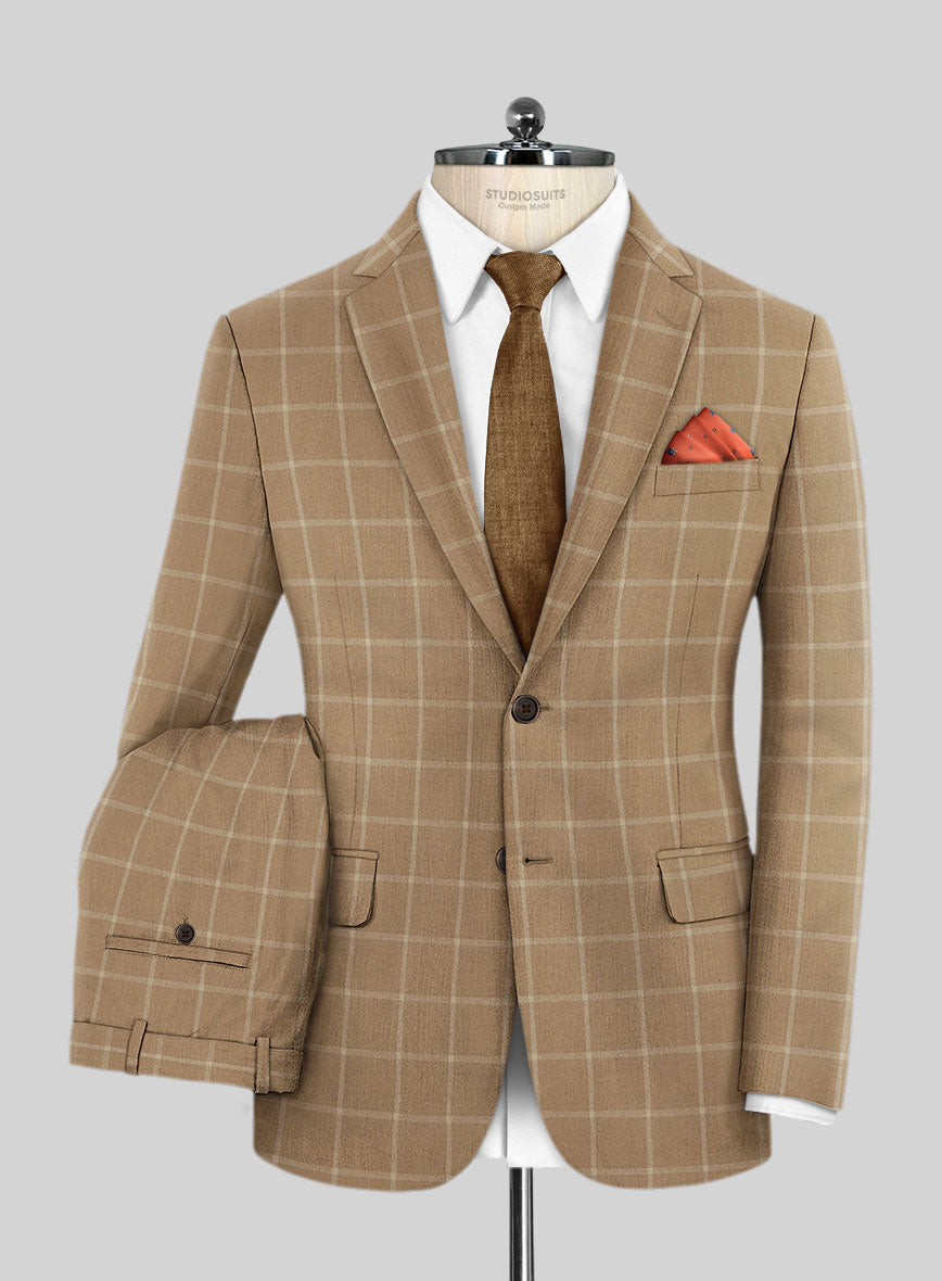Italian Anbino Camel Brown Wool Suit - StudioSuits