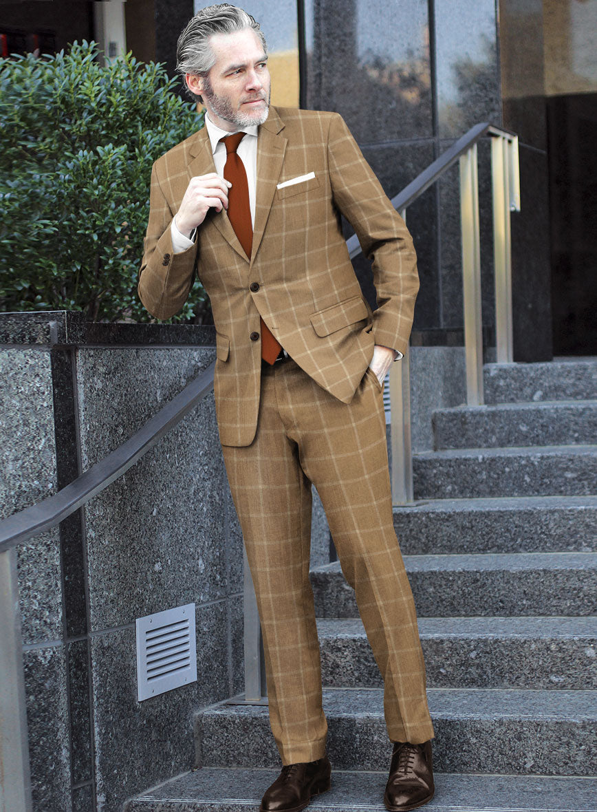 Italian Anbino Camel Brown Wool Suit - StudioSuits