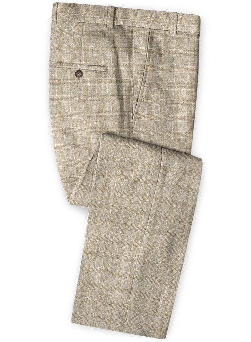 Italian Beige Glen Linen Pants - Pre Set Sizes - Quick Order - StudioSuits