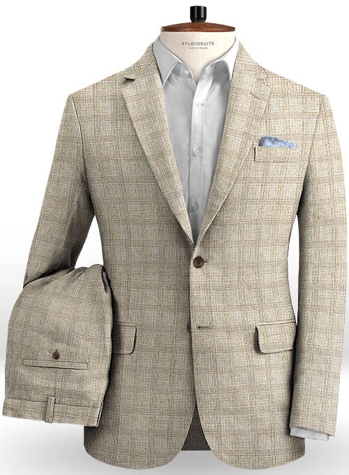 Italian Beige Glen Linen Suit - StudioSuits