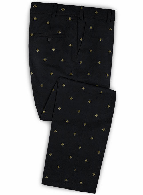 Italian Black Bee Wool Pants - StudioSuits