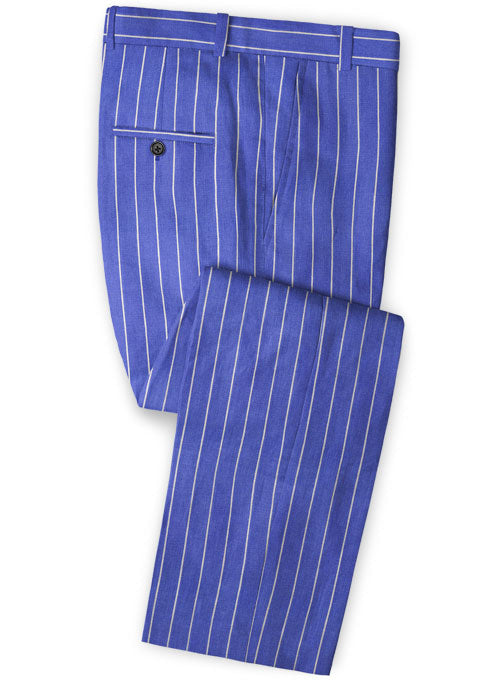 Italian Blue Stripe Linen Pants - StudioSuits