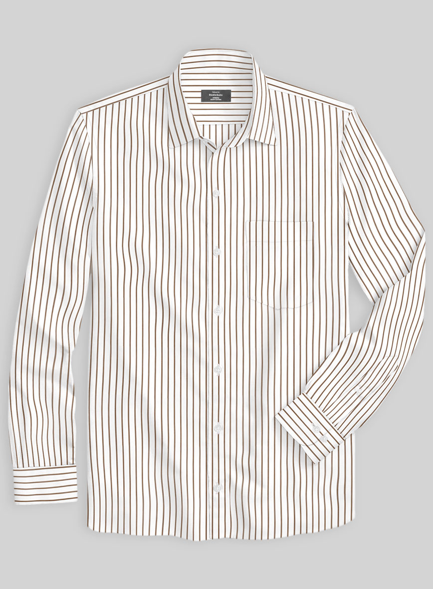 Italian Brown Wide Stripe Shirt - StudioSuits