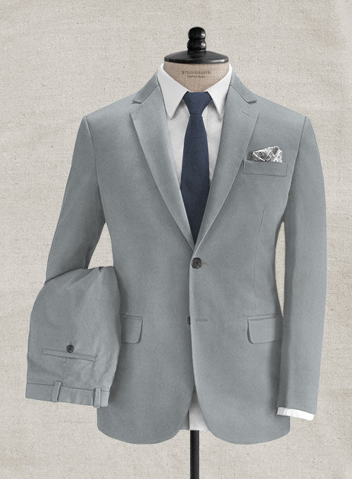 Italian Brushed Cotton Ice Gray Suit - StudioSuits