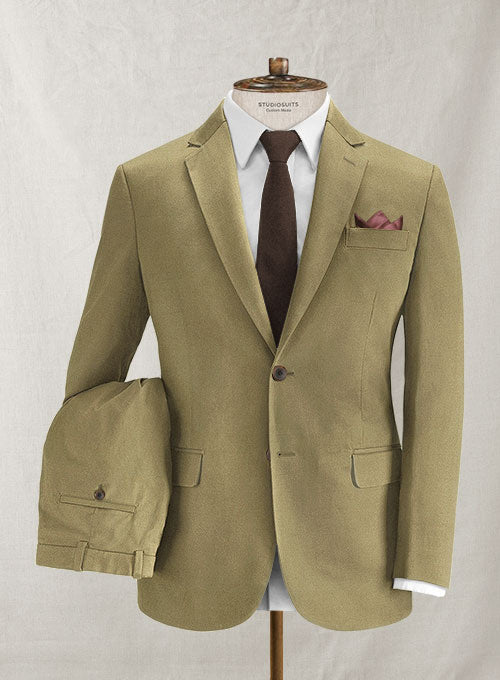 Italian Brushed Cotton Khaki Suit - StudioSuits