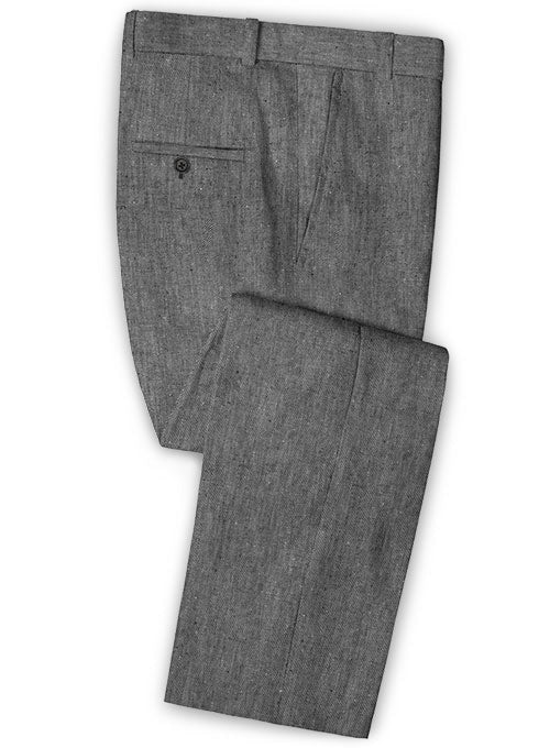 Italian Carbon Black Twill Linen Pants - StudioSuits