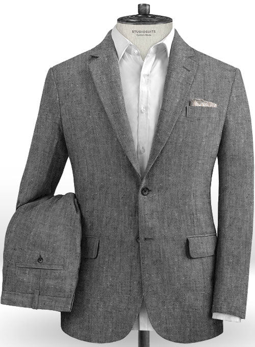 Italian Carbon Black Twill Linen Suit - StudioSuits